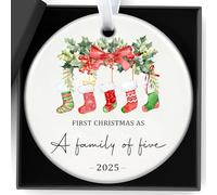 Christmas Decorations, Double-Sided Personalised Christmas Tree Decorations Our First Chrismas As A Family Of Five Ornament Family Ceramic Xmas Bauble For New Parents Couples Newborn Girls Boys Gift