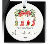 Christmas Decorations, Double Sided Personalised Christmas Tree Decorations Our First Chrismas As A Four Of Four Ornament Family Ceramic Xmas Bauble for Couples Girls Newborn Boys New Parents Gift