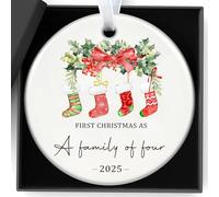 Christmas Decorations, Double-Sided Personalised Christmas Tree Decorations Our First Chrismas As A Family Of Four Ornament Family Ceramic Xmas Bauble for New Parents Couples Newborn Girls Boys Gift
