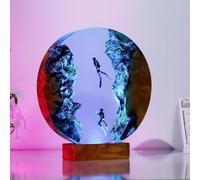 Christmas Decorations Epoxy Resin Ocean Lamp, Couple Diver Night Light Ocean Lamp Multi-Color LED Light Handmade Night Lamp Desk Resin Night Light Home Office Bedroom Decor (19 * 16c)