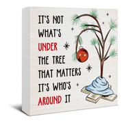 Christmas Decorations - Family Christmas Decor,Who's Around The Tree Matters Wooden Sign,Home Decor for Desk Table Shelf 5x5 Inch