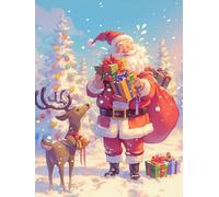 Christmas Decorations Fawn Diamond Painting, Santa Claus Diamond Art Kits Adults, Gem Crystal Art Canvas Crafts for Adult, DIY Round Full Drill for Winter Room Decor Or Christmas Gifts 90x120cm u-390
