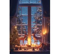 Christmas Decorations Fawn Diamond Painting, Window Diamond Art Kits Adults, Gem Crystal Art Canvas Crafts for Adult, DIY Round Full Drill for Winter Room Decor Or Christmas Gifts 40x50cm u-382