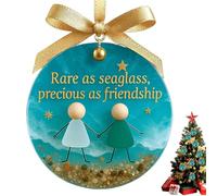 Christmas Decorations for Friends, Sea Glass Friendship Ornament, Handmade Christmas Tree Ornaments, for Sister, Partner, College, Book Club, Travel, Work, Office, Door, Window