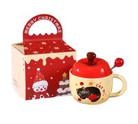 Christmas Decorations for Tree Christmas Cartoon Ceramic Mug Holiday Themed Cute Hot Drink Cup for Cocoa Coffee Merry Festive Party Celebration Present (Red3, 13X13cm)