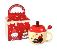 Christmas Decorations for Tree Christmas Cartoon Ceramic Mug Holiday Themed Cute Hot Drink Cup for Cocoa Coffee Merry Festive Party Celebration Present (Red4, 13X13cm)