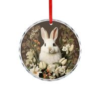 Christmas Decorations Glass Round Pendant Home Party A Beautiful White Rabbit Printed for Holiday Decorations Wedding Gift