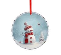 Christmas Decorations Glass Round Pendant Home Party Christmas Snowman Printed for Holiday Decorations Wedding Gift