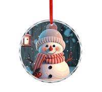 Christmas Decorations Glass Round Pendant Home Party Cute Snowman Printed for Holiday Decorations Wedding Gift