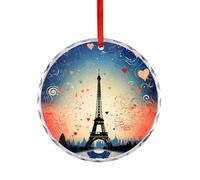 Christmas Decorations Glass Round Pendant Home Party Paris Pattern Printed for Holiday Decorations Wedding Gift