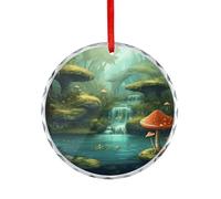 Christmas Decorations Glass Round Pendant Home Party View of Fantasy River Mushroom Printed for Holiday Decorations Wedding Gift