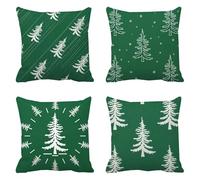 Christmas Decorations green Cushion Covers 60 x 60 Set Of 4, Square Velvet tree Winter Cushion Covers, Decorative Pillows For Home Christmas Decor, Cushions With Invisible Zip, Machine Washable Q-296