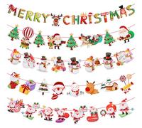 Christmas Decorations Hanging Bunting Garland, 5pcs Christmas Paper Pull Flowers, Santa Claus and Reindeer Banner Flags for Christmas Fireplace Window Office Decoration