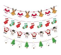 Christmas Decorations Hanging Garland Bunting, 4 Pack Christmas Decorations Indoor Hanging Banner Paper Chains Flags for Window Fireplace Office Xmas Party Decorations