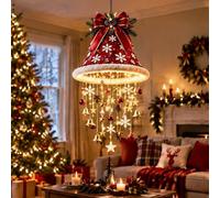 Christmas Decorations Hanging Santa Hat Chandelier Warm LED for Porch Patio | Hanging Cone Ornament with Wind Chime Star Tassel Bells Fringe Party Gift