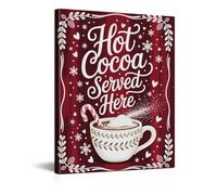 Christmas Decorations - Hot Cocoa Served Here Wall Art Print Painting Artwork - Indoor Holiday Christmas Gifts Wall Decor for Home Kitchen Coffee Station Bar 8"x10" Framed