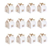 Christmas Decorations, House Shaped Boxes 12Pcs Cookie Box with Bow Ribbons Paper Biscuit Boxes for Birthday Xmas Valentine's Day Party Supplies White