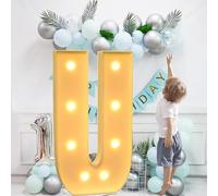 Christmas Decorations Indoor Marquee Light Up Letters, Mosaic Led Numbers Letter Lamp, Warm White Balloon Arch Stand for Wedding Party Home(Letter U,2.3ft)