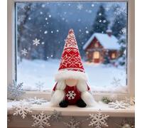 Christmas Decorations Indoor Snowflake Knit Faceless Old Man Desktop Ornament Festive Holiday Tabletop for Home and (Red, One Size)