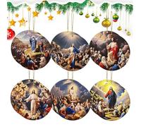 Christmas Decorations Jesus, 12 Pieces Wooden Christmas Pendants - Christian Rearview Mirror Car Jesus Decoration for Wall, Tree, Window, Church, Wedding, Bedroom, Easter, Living Room