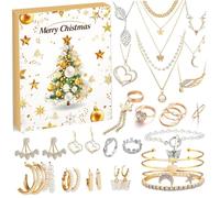 Christmas Decorations Jewelry Advent Calendar 2025 24 Day Gold & Silver Jewelry Advent Calendar Includes Earrings Necklaces & More Xmas Countdown for Kids Adults