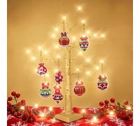 Christmas Decorations, LED Twig Tree with Lights Christmas Table Xmas Decoration Decor and 8 Diamond Painting Pendant, Battery Operated Tabletop White Birch Tree for Home Party Wedding