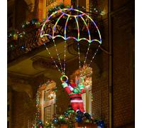 Christmas Decorations Lights Outdoor, 2.8ft LED Christmas Parachute Lights with Santa Claus, 8 Modes & Timer Battery Operated Hanging Xmas Lights for Roof Eave Balcony Home Garden Decor (Multicolor)