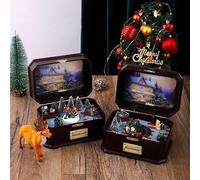 Christmas Decorations Luminous Rotating Music Box Ornament for Indoor Outdoor Holiday Display 20 X 14 X 12 Cm Plastic Statue with USB-Powered Lights Festive Melodies(THE Train)