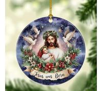 Christmas Decorations Nativity Jesus Was Born Birth Of Christ Faith Ceramic Christmas Ornaments Ceramics Ornaments With Lanyard For Indoor Party Decor
