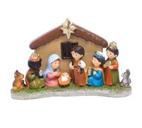 Christmas Decorations Nativity Scene Resin Nativity Set with Baby Jesus Angel Three Kings Mary and Joseph Figurines for Kids LED Lights Christmas Ornaments for Kitchen Shelves Table Mantel