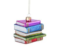 Christmas Decorations, Novelty Bauble, Stack of Books Bauble, Glass Christmas Tree Decoration Fun Bauble, Library Book Bookworm Gift, Book Lovers Gift, Colourful Xmas Hanging Ornament