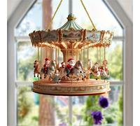 Christmas Decorations Novelty Festive Christmas Ornaments Acrylic Santa Claus Carousel Acrylic Pendant Porch Window Decoration Hanging Xmas Ornament Home Decoration Christmas Ornament