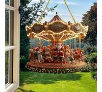 Christmas Decorations Novelty Festive Christmas Ornaments Acrylic Santa Claus Carousel Acrylic Pendant Porch Window Decoration Hanging Xmas Ornament Home Decoration Christmas Ornament
