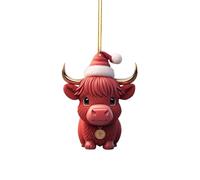 Christmas Decorations Ornament Christmas Tree 2D Acrylic Cartoon Funny ChristmasCow Tree Pendant Acrylic Cartoon Cute ChristmasHat Cow Double Printing 2D White Elephant Gift Pendant 1PC
