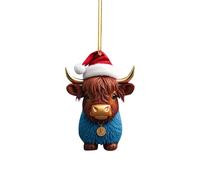 Christmas Decorations Ornament Christmas Tree 2D Acrylic Cartoon Funny ChristmasCow Tree Pendant Acrylic Cartoon Cute ChristmasHat Cow Double Printing 2D White Elephant Gift Pendant 1PC