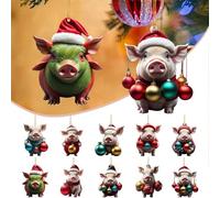 Christmas Decorations Ornament Decorative Xmas Decor Christmas Pendant Acrylic Pig Flat Car Pendant Tree Ornament for Xmas Tree Holiday Party Festive Season Birthday