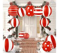 Christmas Decorations Outdoor: 12pcs Red & White Peppermint Candy Inflatable Christmas Balls, Big and Small PVC Balls Xmas Ornaments for Tree Yard Wall Front Porch Door Home Office Party Decor
