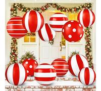 Christmas Decorations Outdoor: 12pcs Red & White Peppermint Candy Inflatable Christmas Balls, Big and Small PVC Balls Xmas Ornaments for Tree Yard Wall Front Porch Door Home Office Party Decor