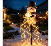 Christmas Decorations Outdoor 2026, Snowman Magic Fountain - Flowing Snowflake LED Christmas Garden Light, Solar Snowman Gardens Stakes Light for Yard & Garden Patio Xmas Decor