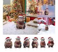 Christmas Decorations Outside Hippopotamus Card Holder Wearing A Santa Hat At Christmas 2D Flat Acrylic Decorative Floor Holder Decoration To Your Corner And Enhance The Atmosphere (F, 30cm)