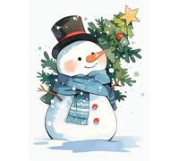 Christmas Decorations Paint by Numbers Snowman, Xmas Tree Painting by Numbers for Adults Kits, DIY Winter Paint On Canvas Arts and Crafts for Adults, Christmas Room Decor, Unframed 70x90cm p-478