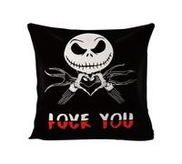 Christmas Decorations Pillow Cover Jack Skellington Throw Cushion Cover, Jack Love You Pillow Case, Christmas Pillow Cover, Christmas Cotton Linen Throw Pillowcase 18 x 18 Inch, No Pillow Insert