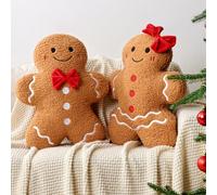 Christmas Decorations Plush Throw Pillows: Teddy Fleece Gingerbread Man Couple Bedding Throw Pillow, Stuffed Xmas Cushion Christmas Decorations Indoor for Kids Home Sofa Bed Office Couch Living Room