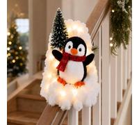 Christmas Decorations PreLit Penguin Christmas Stair Garland，A-1pc | Snow-dusted and lit by warm LED, this staircase swag wraps around your handrail and packs away for next winter.