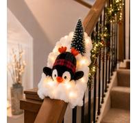 Christmas Decorations PreLit Penguin Christmas Stair Garland，B-1pc | Snow-dusted and lit by warm LED, this staircase swag wraps around your handrail and packs away for next winter.