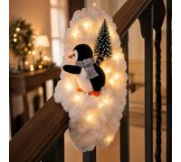 Christmas Decorations PreLit Penguin Christmas Stair Garland，C-1pc | Snow-dusted and lit by warm LED, this staircase swag wraps around your handrail and packs away for next winter.