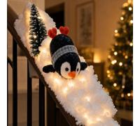 Christmas Decorations PreLit Penguin Christmas Stair Garland，D-1pc | Snow-dusted and lit by warm LED, this staircase swag wraps around your handrail and packs away for next winter.