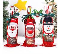 Christmas decorations printed wine bottle set Red wine Champagne bottle set cartoon wine set table tie lipstick bottle set 3 pieces