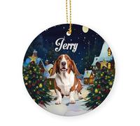 Christmas Decorations Red Basset Hound Dog Lover Ceramic Christmas Ornaments With Lanyard Xmas Tree Hanging Ornaments 7.3 Cm