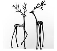 Christmas Decorations Reindeer Statues, Imitation Metal Deer Sculpture, European-Style Modern Decorative, Christmas Tabletop Ornaments for Mantel Fireplace Living Room Bedroom Home Decor (2PC)